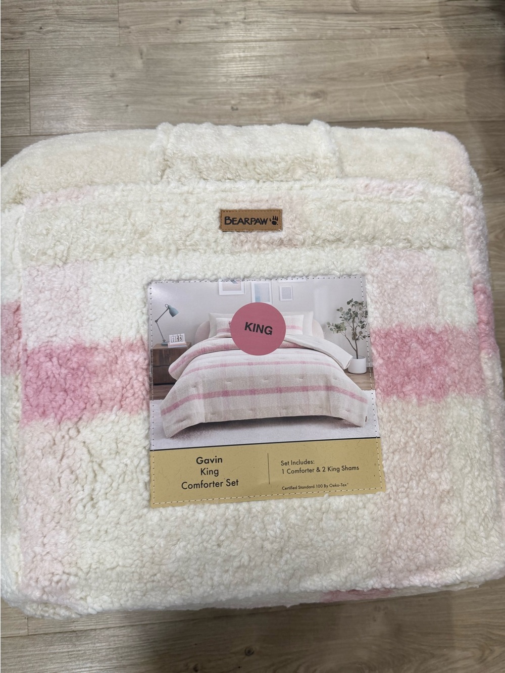 BearPaw Gavin King Comforter Set - Cream and Pink Stripes